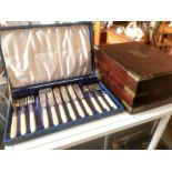 Sterling Silver (Collar) Marked Cutlery set + an Edwardian Jewellery Box