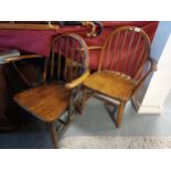 Pair of Oak Vintage Child's Carver Armchairs - 70H x 44D x 61W
