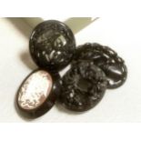 Set of Four Large Whitby Jet Jewellery Brooches
