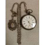 AG Mascall of Middlesborough Hallmarked Silver Pocketwatch, Albert Chain & Fob - approx weight 200g