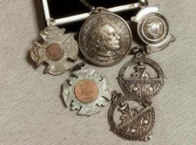 Set of Six Irish Silver Brooches and part/gold examples and Padraig Pearse Medal