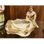 Royal Dux Porcelain Figure of a Boy sat over a Rock Pool