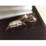 Pair of 9ct Gold Diamond Soap-Bar and Ruby & Diamond Rings