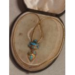 Cased 14ct Gold Antique Necklace w/Turquoise Egyptian Detail