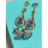 Pair of 9ct Gold + Silver Stud Ameythst Earrings