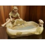 Royal Dux Porcelain Figure of a Boy & Dog sat over a Rock Pool