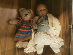 Early Teddy Bear + a Vintage Doll