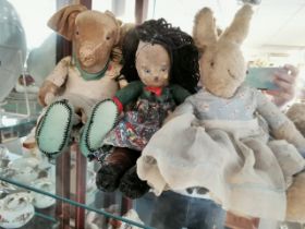 Trio of Vintage Soft Toys Bears inc a Piglet, Rabbit and Lady