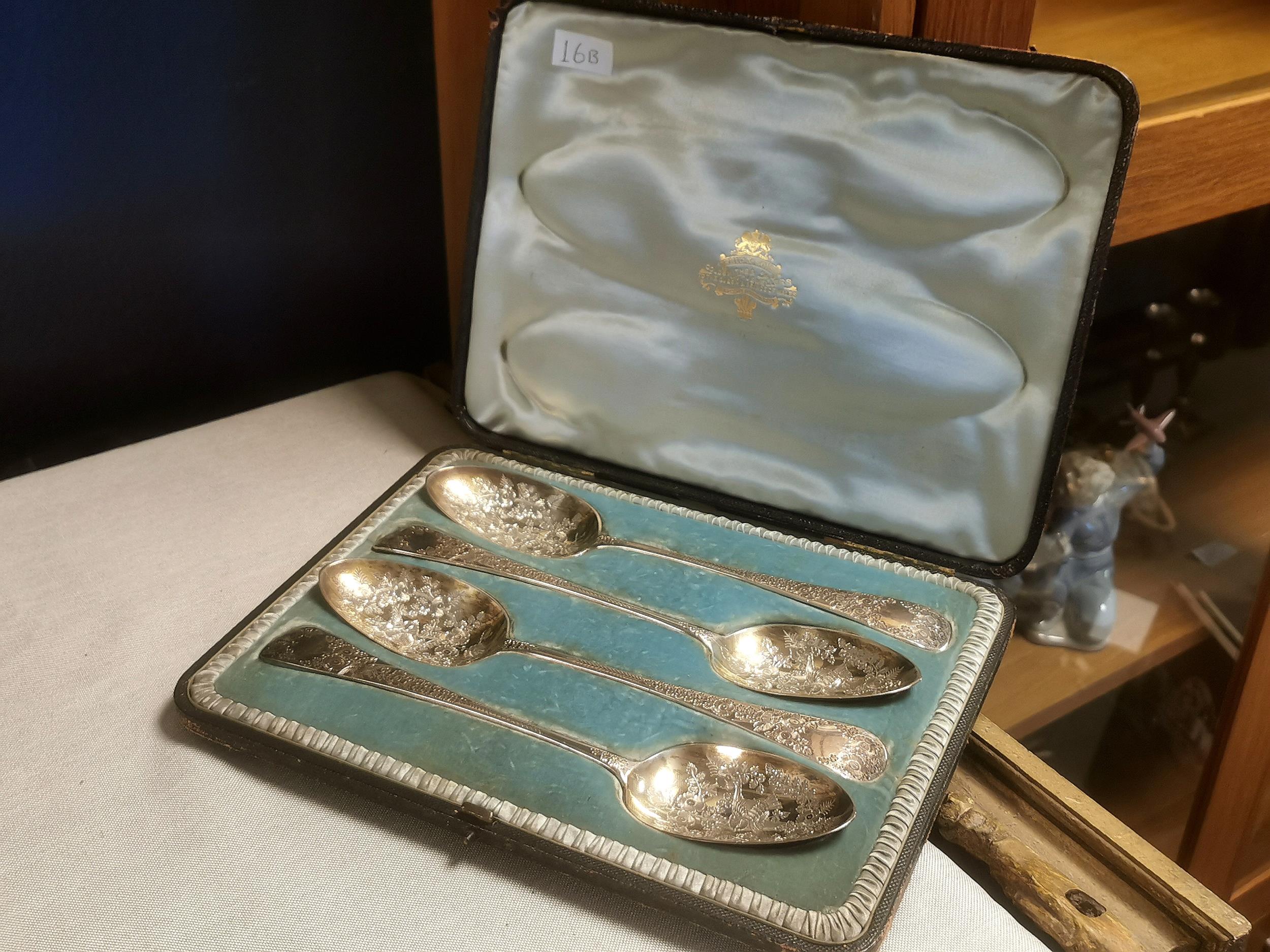 Quartet of Hallmarked 1892 Large Silver Dessert Spoons by London-Maker James Wakely and Frank Clark