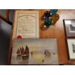1930's Technological Institute Certificate and Maritime Oil on Canvas