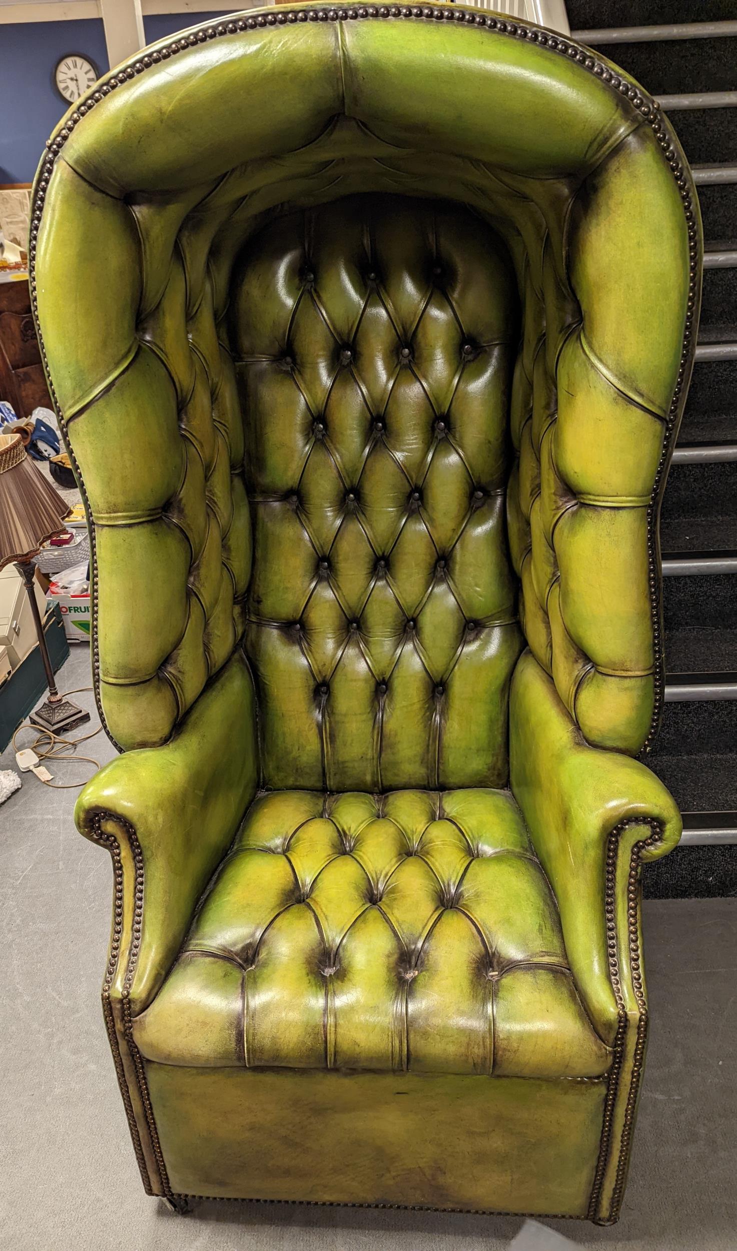 Large Green Leather Porter's Carriage Chair