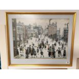LS Lowry Industrial Street Scene Print w/1943 signature - 59x72cm inc frame