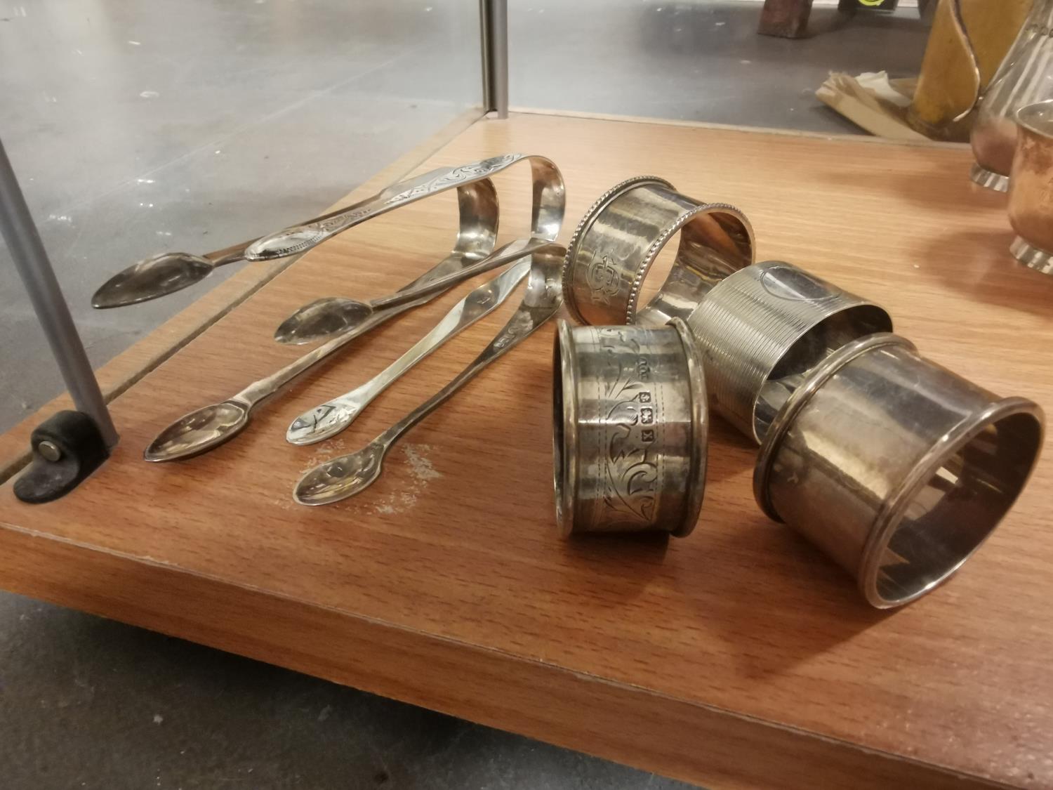 Trio of Hallmarked Sugar Tongs & Silver Napkin Rings - 165g weight