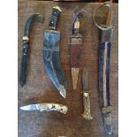 Group of Six Assorted Daggers & Knives - mostly Turkish & Indian Style