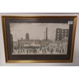 LS Lowry Industrial Street Scene Print w/1928 signature - 61x41cm inc frame