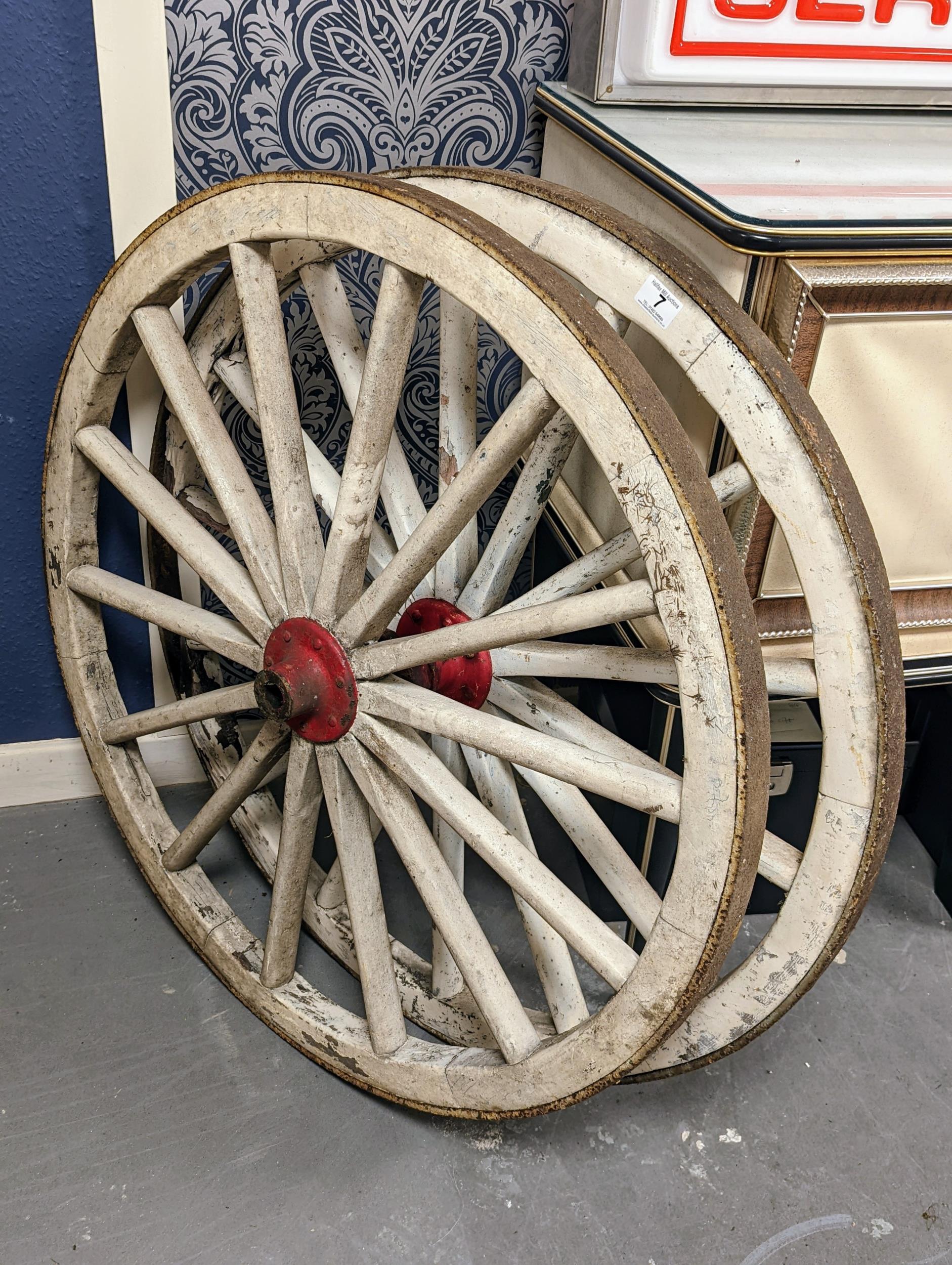 Pair of Retro Horse & Cart Carriage Cartwheels - 94cm diameter