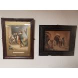 Pair of 1940's Prints - one Moroccan/Tunisian Scene & the other after Louis Wain