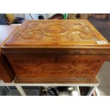 Carved Oak Craftsman's Drawers - inc sewing equipment - 51x49x26cm