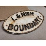 Cast iron Railway Train Boundary Sign - marked 'L&NWR BOUNDARY'