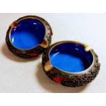 Pair of Oriental Chinese Cloisonne Cinnabar Ashtrays