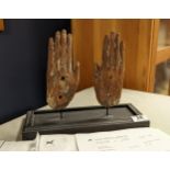 Pair of Circa 1000BC Wooden Egyptian Sarcophagus Hands - purchased in New York in 2004 for $2500, or