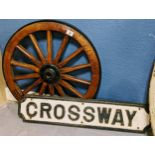Well-Sized Vintage Cartwheel + Cast-Iron Retro 'Crossway' Sign