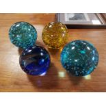 Set of Four Glass Paperweight Globes in Caithness