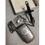 Hallmarked Silver Vesta, Silver Fob & White Metal Anchor Brooch