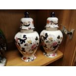 Pair of Masons Mandalay Oriental Style Blue Tokyo lidded jars