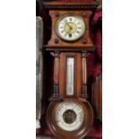 Hamburg American Clock Company HAC Oak Wall Clock Barometer, 52cm high