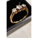 18ct Gold & Three Diamond Ring, size K+0.5