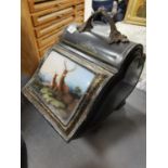 1920's Metallic Coal Scuttle with Deer/Stag Highland Scene to front, 45cm high