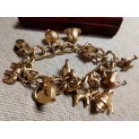 Vintage 9ct Gold Charm Bracelet - 29g weight