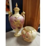 1894 Royal Worcester Lidded Urn (38cm high) + a Worcester Small Blush Floral Vase