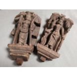 Pair of Carved Indian Hindu Goddess Wooden Wall Sconces, 26cm high