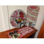 Trio of Wooden Handpainted Fairground Signs inc Woody Woodpecker & Disney Mickey Mouse