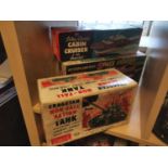 Trio of Boxed Vintage Tin-Plate Toys inc Cragstan Tank, Ray's Cabin Cruiser, & Interplanetary Space