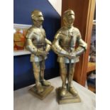 Pair of Brass Fireside Companion Knights of Armour Figures, 64cm high