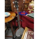 Boxed Redwood Open-Back Banjo Guitar - Musical Instrument - inc shipping box