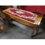 Good Quality Twin Berth Oak Piano Stool w/floral upholstered seat, 96x34x53cm