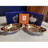 Pair of Royal Crown Derby Old Imari Trinket Dishes - both boxed