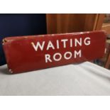 Vintage Railwayana Train Station Dark Red Waiting Room Sign, 45.5x14.5