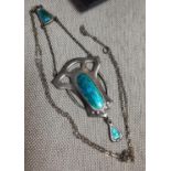 1911 Chester Charles Horner Turquoise Enamel Silver Pendant Necklace
