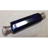 Late Victorian Faceted Silver Double Ended Bristol Blue Scent Bottle