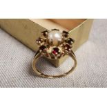 9ct Gold, Ruby & Pearl Dress Ring