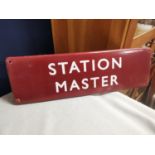 Vintage Railwayana Train Station Dark Red Station Master Sign, 45.5x14.6