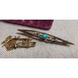 Antique Turquoise Brooch w/Gold Chain