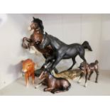Quintet of 4 Beswick and Royal Doulton horses and a calf