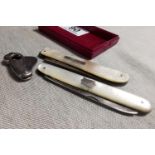 Pair of Mother of Pearl Silver Pen Knives inc 1851 Sheffied Example + a Sheffield Cigar Cutter