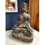 Carved Asian Wooden Buddha Figure - origin possibly India or Sri Lanka with mark to base, 35cm high
